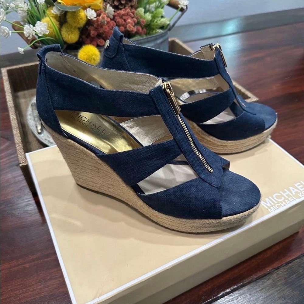Michael Kors Dark Blue Wedge Sandals

 Great Michael Kors Shoes Size 9”5 !!